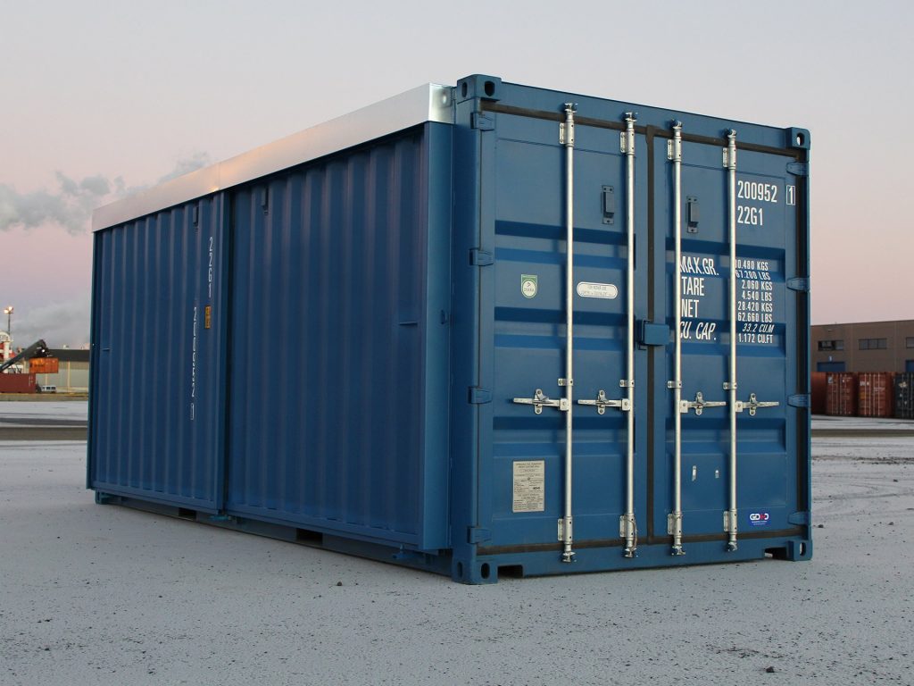 20 Fuß High Cube Container – 9 Fuß 6 Zoll hoch – Mit Schiebetür – Neu & Wind-/Wasserdicht