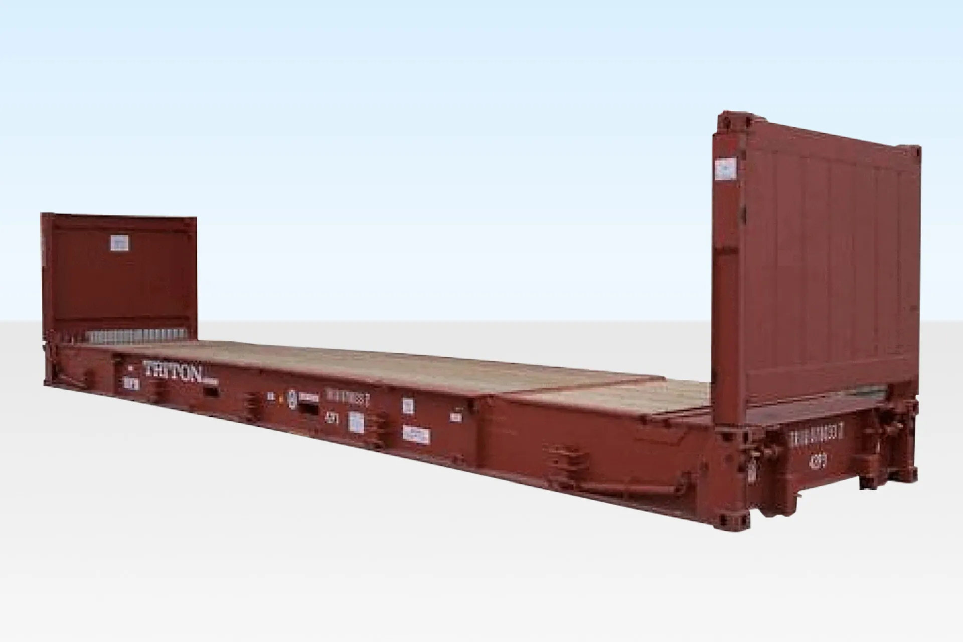 40 Fuß x 8 Fuß gebrauchter Flat-Rack-Container – ohne Seitenwände